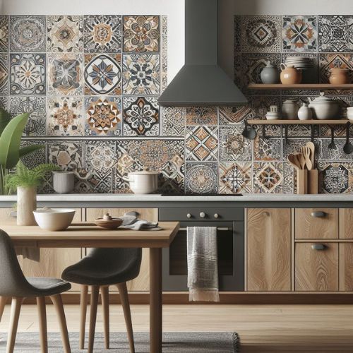 Contemporary Talavera tiles with updated geometric patterns for a kitchen backsplash
