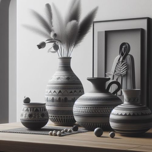 Monochrome Mexican pottery with glazes