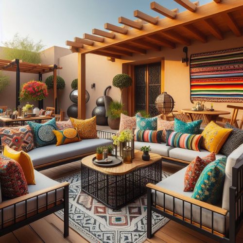 Outdoor seating in modern Mexican home decor