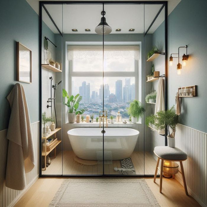 Bathtub Haven with a small freestanding tub