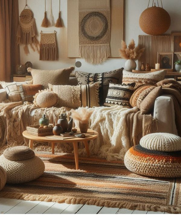 Boho living room with mixed textures