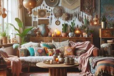 Boho living room with vibrant colors