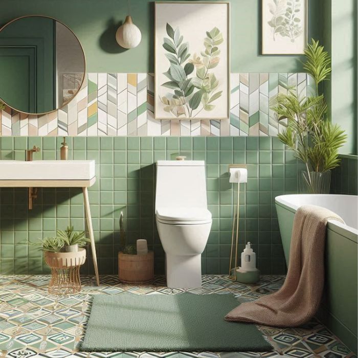 Colour Scheme Ideas for a small bathroom with green tiles