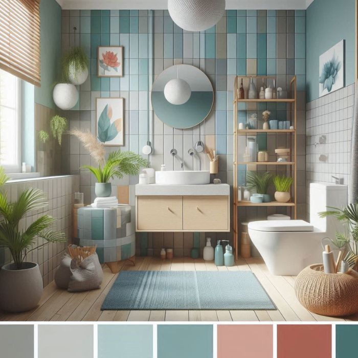 Colour Scheme Ideas for a small bathroom with water conservation techniques