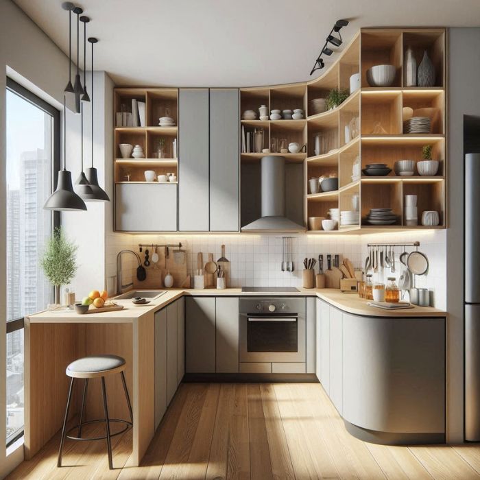 Compact L-Shaped Layout kitchen maximizing space with efficient use of corners