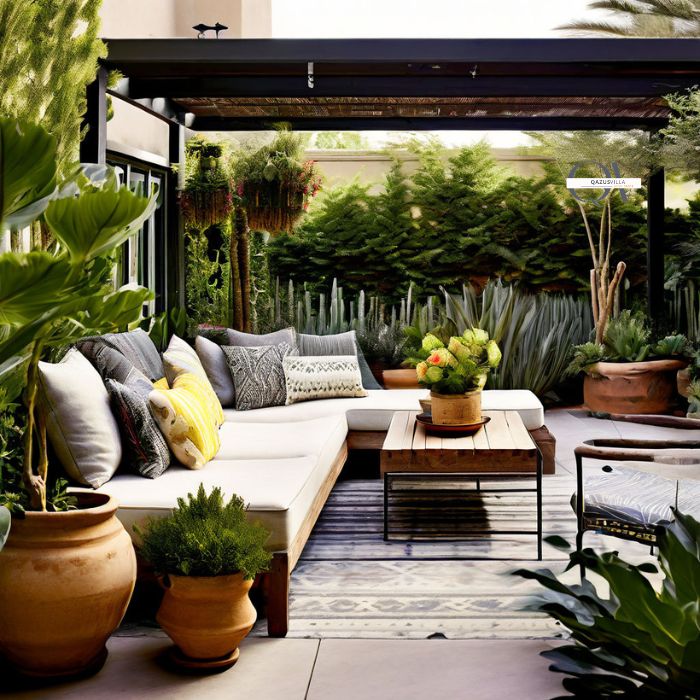 Creating A Lush Landscape: a boho patio with plants that thrive in the local climate