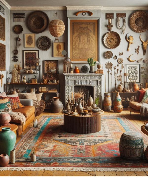Eclectic boho living room combining various styles