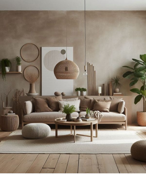 Minimalist boho living room with a neutral color palette