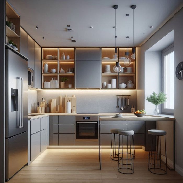 Modern Small Kitchen with streamlined cabinets