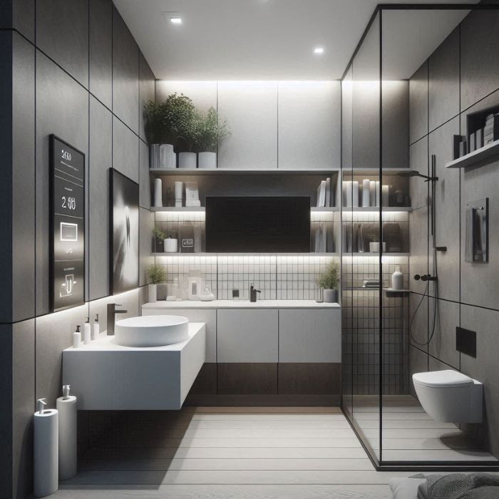 Modern minimalism in a small bathroom remodel