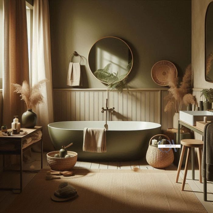 Olive and Khaki Shades bathroom calm sophisticated atmosphere subtle elegance natural hues versatile pairing warm undertones timeless appeal