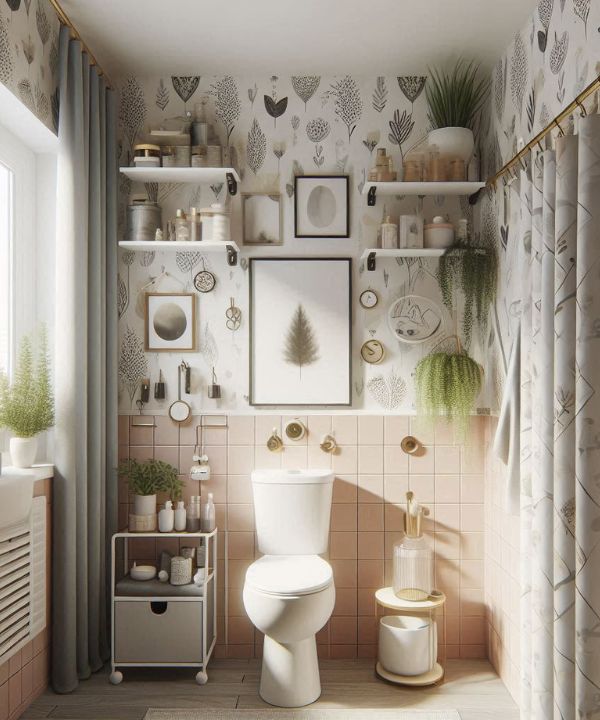Small Bathroom Ideas on a Budget Rental with removable wallpaper