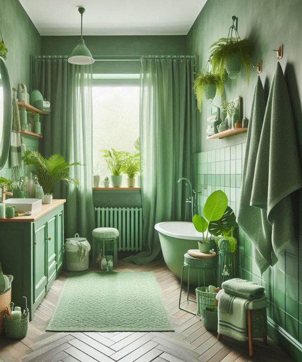 Small Bathroom Ideas on a Budget with green theme, soft green walls