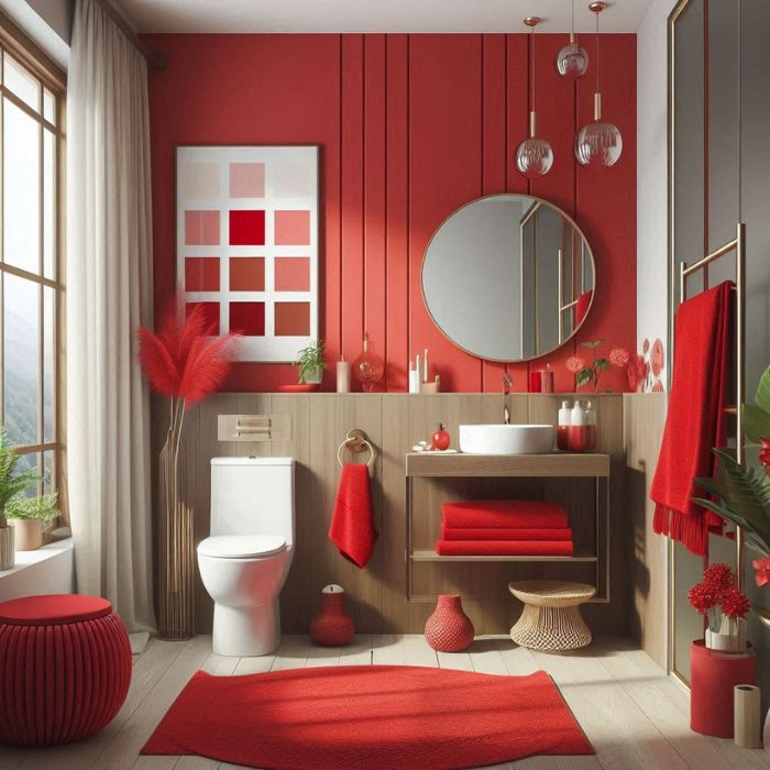 Small bathroom ideas with vibrant red accents