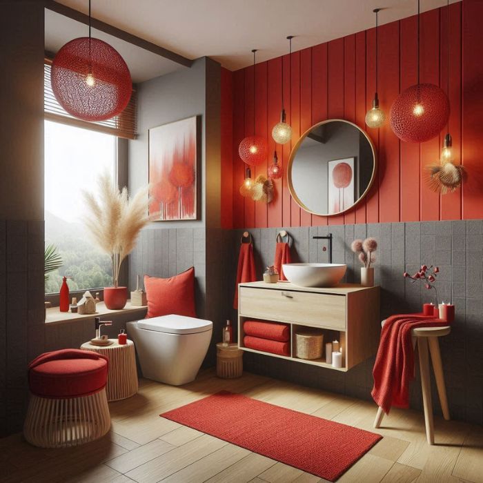 Small bathroom ideas with vibrant red accents