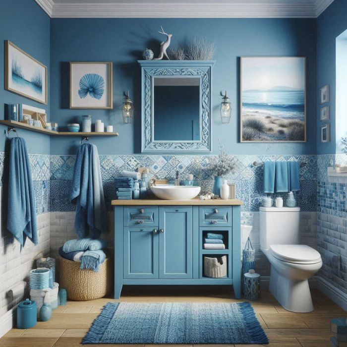 Small bathroom remodel ideas with cool blues theme