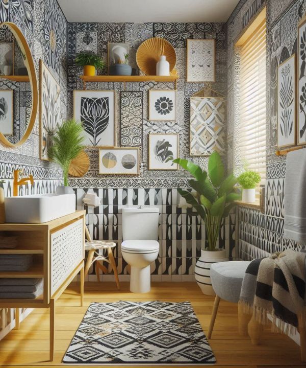 Small bathroom with bold patterns for a stylish look