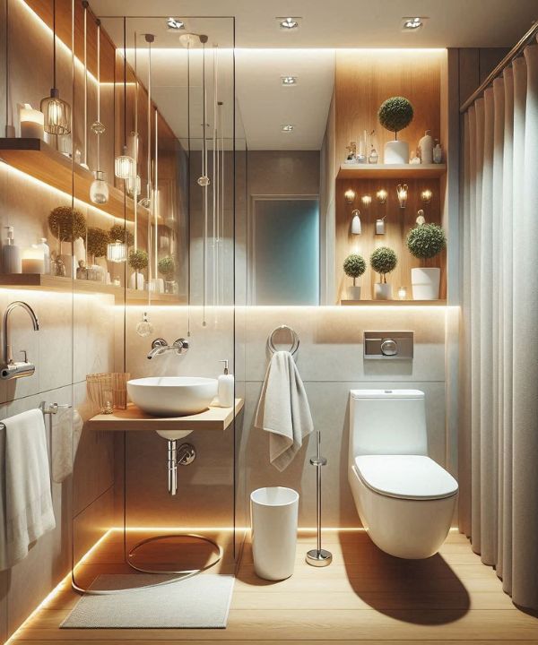 Small bathroom with innovative lighting