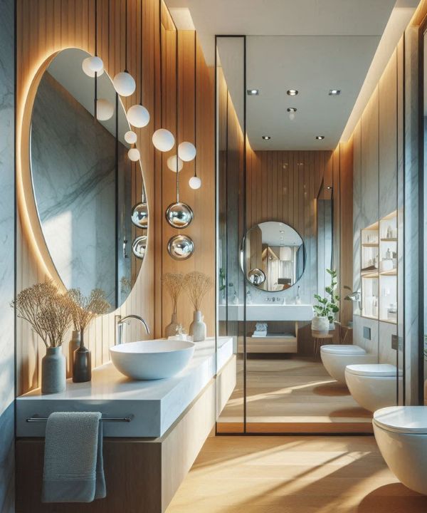 Small bathroom with large mirrors to enhance size
