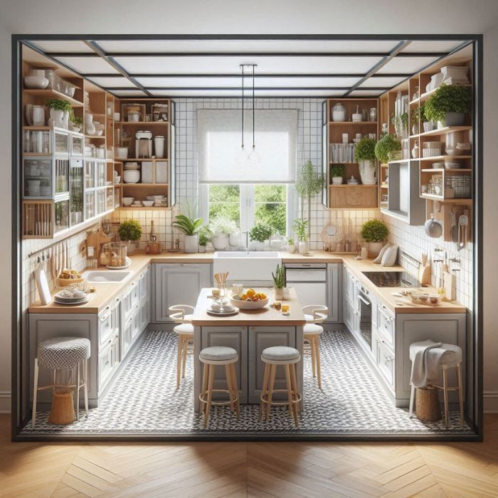 Square Kitchen Layout with symmetrical design