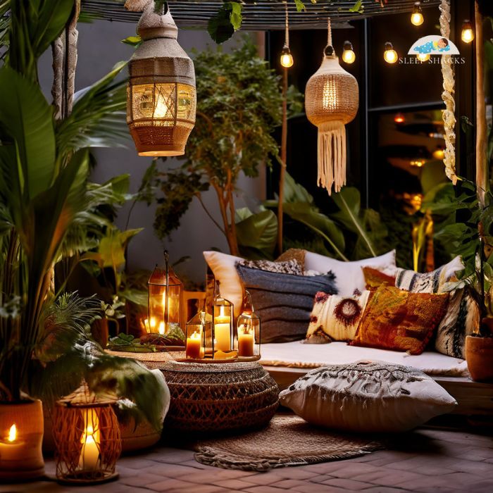 The Essence Of Boho Chic: a boho-style patio with vibrant colors and textures