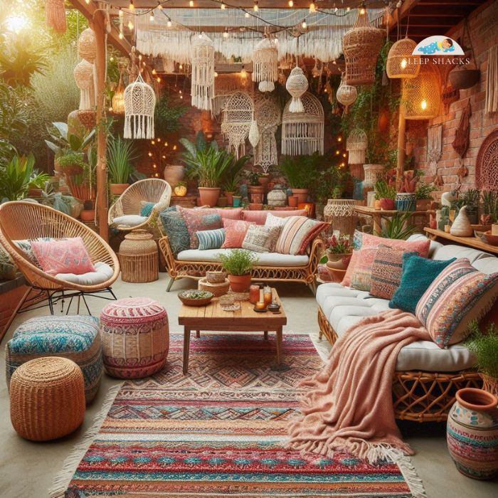 The Essence Of Boho Chic: a boho-style patio with vibrant colors and textures