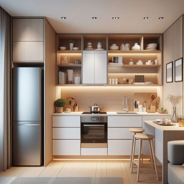 Modern Small Kitchen with streamlined cabinets