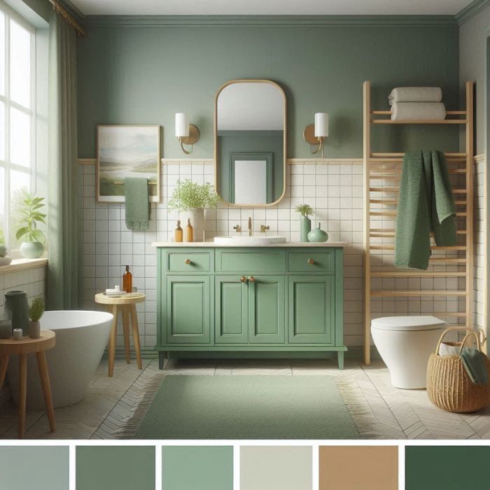small bathroom with a green vanity