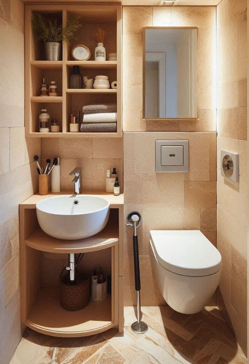  small bathroom remodel with a shaving niche and travertine floor