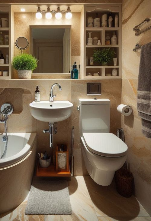  small bathroom remodel with a shaving niche and travertine floor