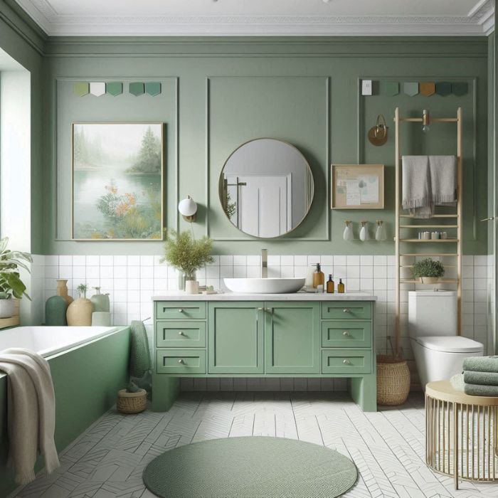  small bathroom with a perfect shade of green pain