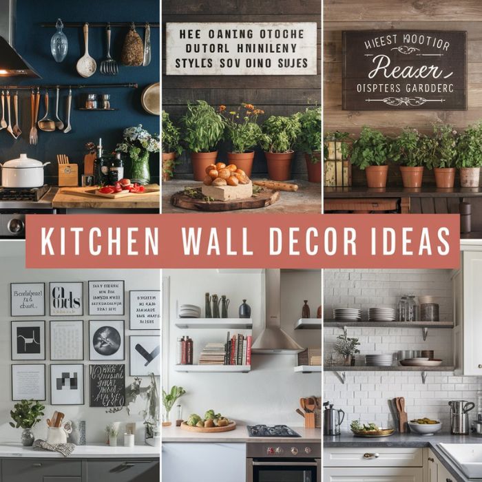 Create a realistic image of Main topic is "Kitchen Wall Decor Ideas" Accentuating Themes And Styles

Looking for a way to spice up your kitchen walls? Try adding rustic charms for a cozy feel or modern minimalism for a sleek look. For a rustic touch, consider hanging up vintage kitchen utensils or a wooden sign with a witty saying. Add some greenery with a potted herb garden or some hanging plants. For a modern touch, opt for a gallery wall featuring black and white prints or abstract art. Keep it simple with a few floating shelves to display your favorite cookbooks and kitchenware.

Rustic Charms	Modern Minimalism
Vintage kitchen utensils	Black and white prints
Wooden sign with a witty saying	Abstract art
Potted herb garden	Floating shelves  Main topic is "Kitchen Wall Decor Ideas"