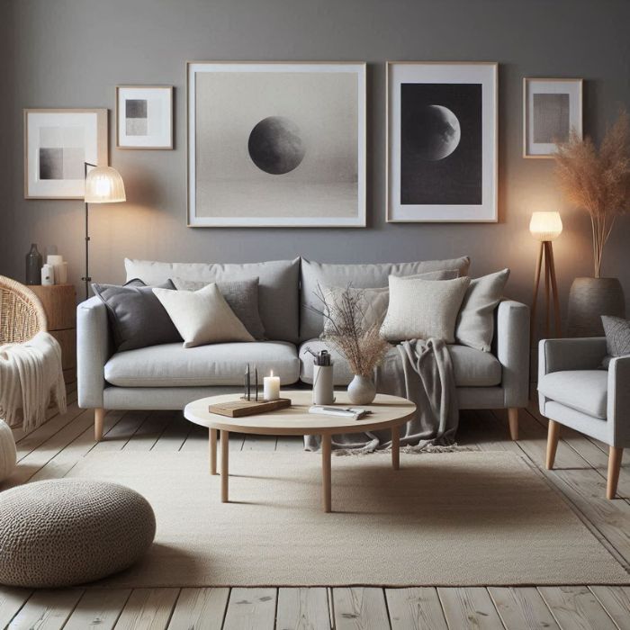 Neutral Living Room Ideas Grey Couch as a Focal Point
