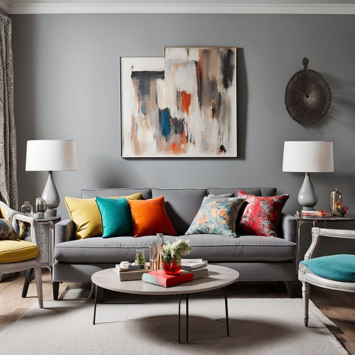 Neutral Living Room Ideas Grey Sofa with Bold Accents
