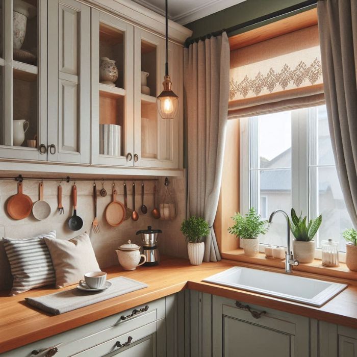 Small Kitchen Window Ideas Add a Roman Shade
