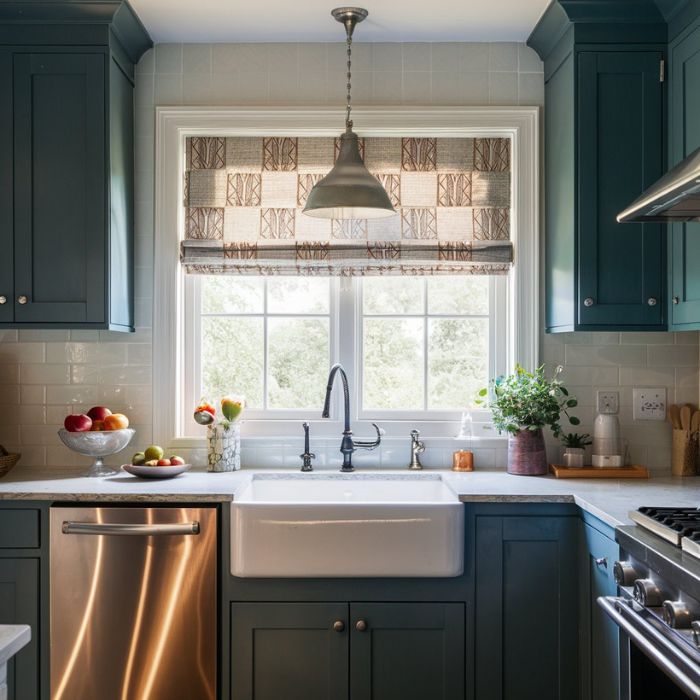 Small Kitchen Window Ideas Add a Roman Shade
