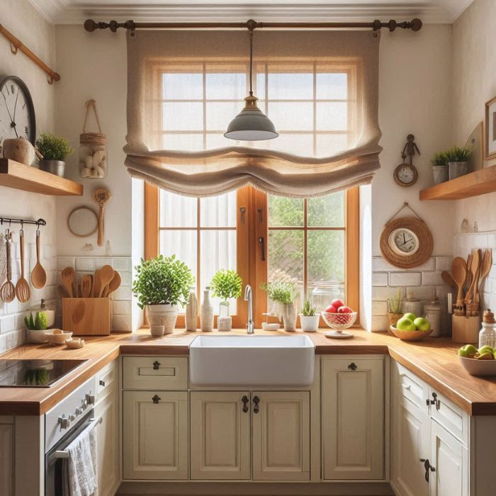 Small Kitchen Window Ideas Add a Roman Shade
