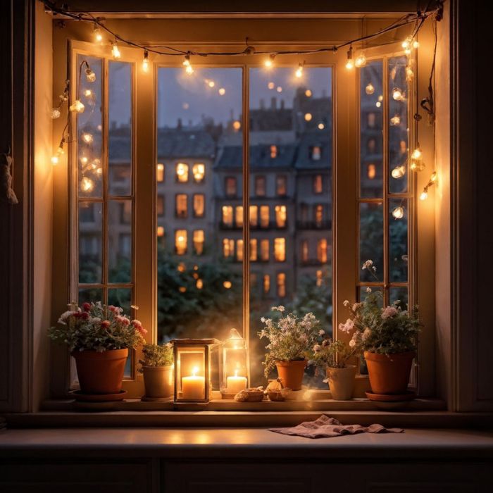 Small Kitchen Window Ideas Decorate with Fairy Lights
