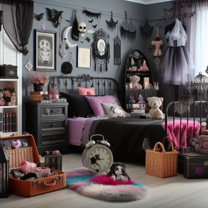 Whimsy goth bedroom with Keeping It Organized
