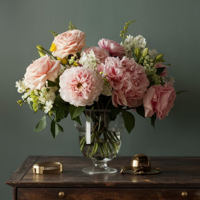 old money home decor with fresh flowers