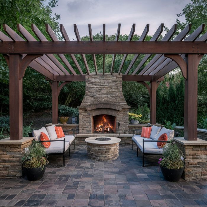 Pergola with Fireplace: Year-Round Comfort